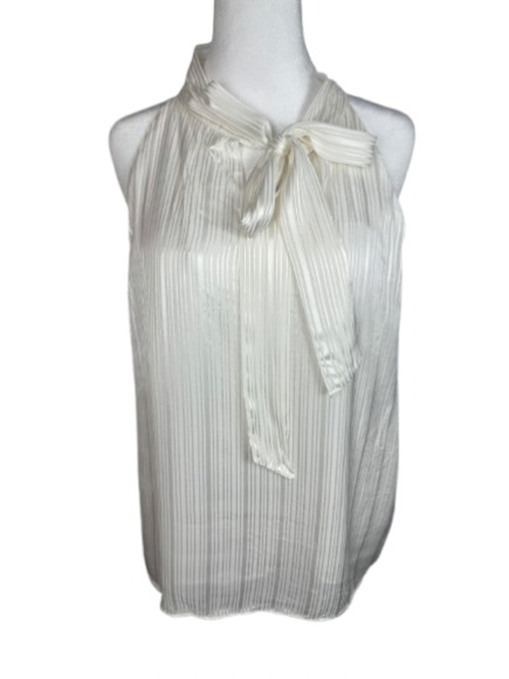 Calvin Klein Ivory Pleated Sleeveless Tie-Neck Camisole